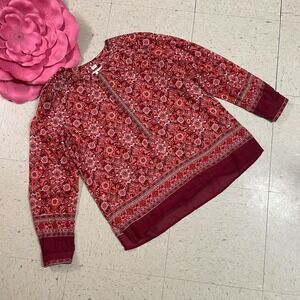 ANN TAYLOR LOFT Sz MP The Softened Shirt Scarlet Bouquet Softened Shirt Sheer‎